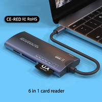 Nuevo Lector de Tarjetas Rápido 6 en 1 de Aleación de Aluminio USB Tipo-C M2 CF SD TF XD MS, Color Gris, Garantía de 12 Meses, Logotipo Personalizado Disponible