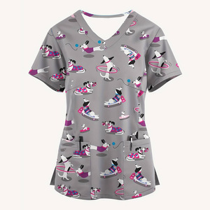 Custom Design Polyester Uniforms Halloween Beautiful Hospital <b>Scrubs</b> Women Nurse Printed Character <b>Scrub</b> <b>Top</b> - Product Image 3