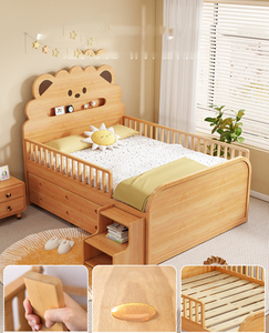 Lettino per Bambini in Legno Massello di Faggio con Sponda di Sicurezza, Letto Salvaspazio per Camere Piccole e Soggiorno - Product Image 4