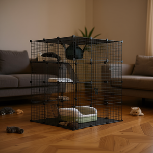 <b>Cat</b> Play <b>Tunnel</b> Cage Steel Wire Rectangle Modern Indoor Pet House Medium Size - Product Image 2