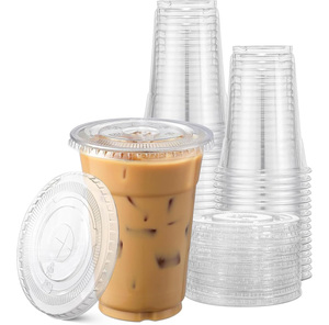แก้วกาแฟพลาสติกแข็งแบบใช้แล้วทิ้ง พิมพ์ลายได้ตามต้องการ เป็นมิตรกับสิ่งแวดล้อม พร้อมฝาปิด ขนาด 12oz/16oz/20oz/24oz/32oz สำหรับชาไข่มุก เกรดสำหรับอาหาร ใส  ขั้นต่ำในการสั่งซื้อน้อย - Product Image 1