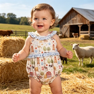 SR3852 rts Infant baby farm style animals print kids girl wholesale romper sleeveless jumpsuit child cute sleeper set - Product Image 1
