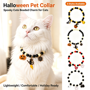 Collar elástico de resina con cuentas <span class=keywords><strong>para</strong></span> mascotas de Halloween, con dijes de fantasma, calabaza y campana, joyería bonita <span class=keywords><strong>para</strong></span> gatos pequeños, cachorros y <span class=keywords><strong>perros</strong></span>. - Product Image 3