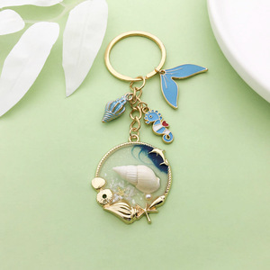 Porte-clés hippocampe bleu et coquillage en alliage de zinc, accessoire de bijoux créatif portable pour cadeau personnel - Product Image 4