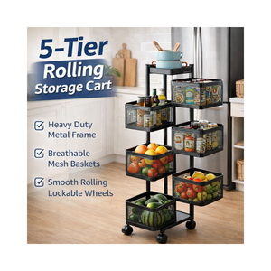 Étagère de rangement rotative en métal à 5 niveaux pour légumes et fruits, de haute qualité, OEM/ODM, avec montage facile EDPRMS000 - Product Image 1