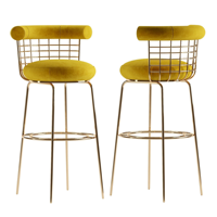 Tabourets de bar modernes de luxe en gros, comptoir d'îlot de cuisine, chaise de bar en métal doré pour salle à manger, salon, meubles