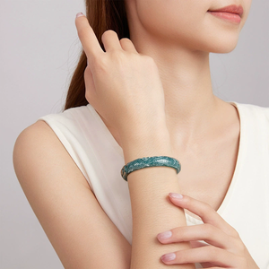 Natural Genuine A-grade Silver Blue Water Round Three-dimensional <b>Engraved</b> Trendy Auspicious Children's <b>Bangle</b> - Product Image 4