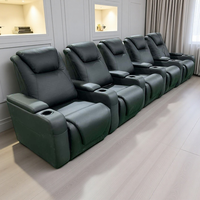 Ensemble de canapé de cinéma maison moderne en cuir véritable inclinable électrique lumières LED Table basse porte-gobelet extensible en bois