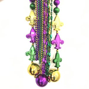 Juego de Cuentas de Mardi Gras, Collares Metálicos en Morado, Dorado y Verde para Disfraces de Mascarada, Fiestas y Eventos (13 Piezas) SP-8 - Product Image 3