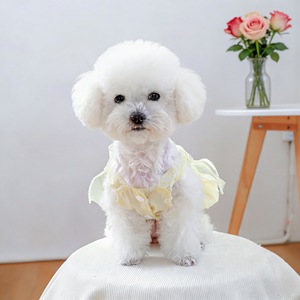 Vestido floral amarillo con diamantes para mascotas, vestido de tul para perros pequeños y gatos, traje de poliéster para las cuatro estaciones - Product Image 4