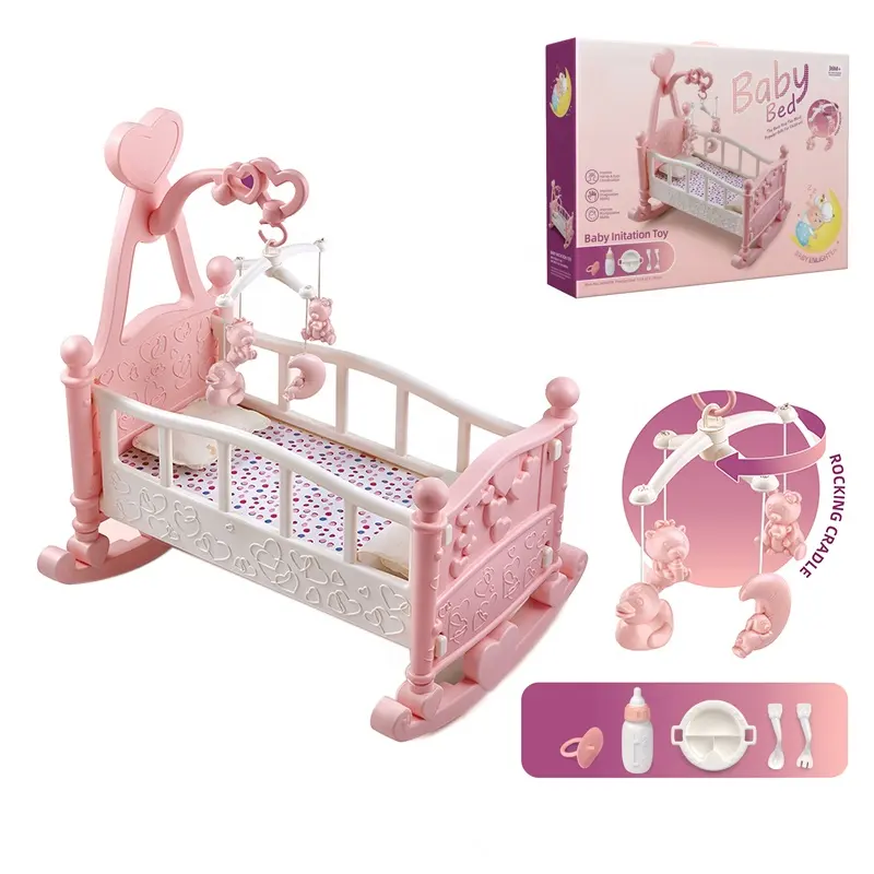 Samtoy Eco-Friendly Materials Simulation Pretend Play Doll Furniture Baby Crib Toy Doll Accessories Set for Best Gift