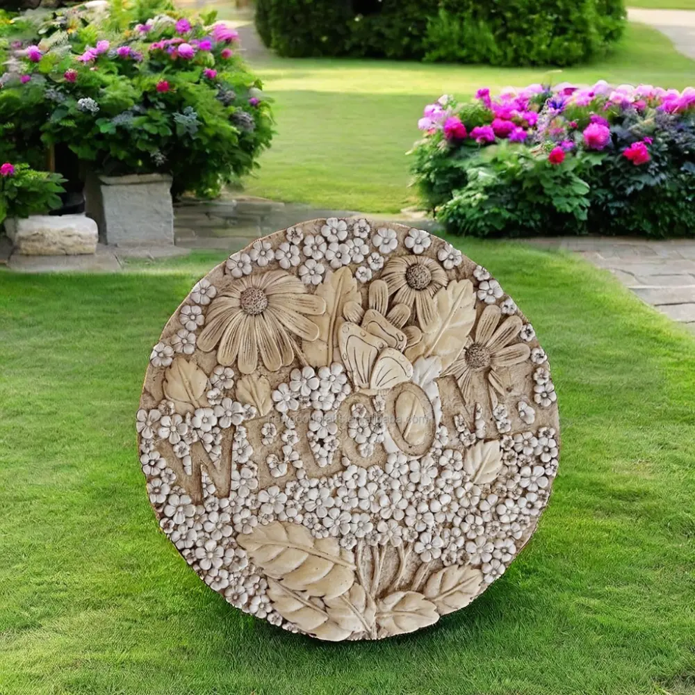 Artificial Resin Decorative Stone Sculpture 'Welcome Friends' Garden Stepping Stone for Garden Decor