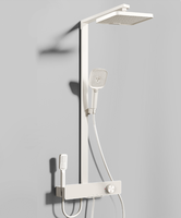 Robinet de douche thermostatique intelligent en laiton avec barre coulissante, poignée unique, pommeau de douche carré, surface polie, jets doux/pluie/puissants/massage
