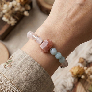 Bracelet en pierres naturelles RINNTIN GMB93, bracelet en perles d'aquamarine avec <span class=keywords><strong>pierre</strong></span> <span class=keywords><strong>de</strong></span> <span class=keywords><strong>lune</strong></span> en quartz rose, bracelet <span class=keywords><strong>de</strong></span> guérison pour le yoga, idéal pour un cadeau - Product Image 3