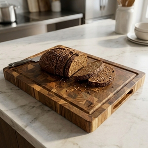 Planche à découper en bois de teck massif sur mesure pour cuisine, planche à découper en bois de teck à grain transversal pour fromage et boucherie - Product Image 1