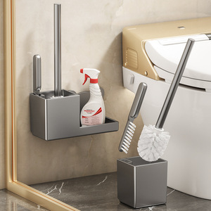 Support de brosse de toilette minimaliste rectangulaire gris facile à nettoyer avec emplacement pour brosse à dents et rangement pour tasses - Product Image 3