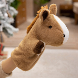 Marionnette à main en forme de tête de cheval, peluche super douce <span class=keywords><strong>avec</strong></span> rembourrage en coton PP, design brodé, jouet de confort pour anniversaire - Product Image 3