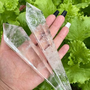 Scettro di cristallo bianco di cristallo naturale, pietra grezza trasparente lucida e lucidata decorazione dell'ufficio - Product Image 1