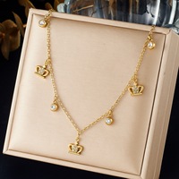 Ensemble collier et bracelet en acier inoxydable 316L pour femmes, breloques couronne et zircon CZ rond, finition or 18 carats PVD, cadeau élégant OEM