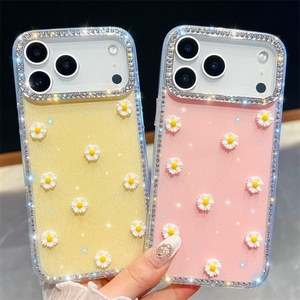 Funda para Teléfono Móvil con Diseño de Margaritas y Diamantes Brillantes para iPhone 17 Air 16 15 14 Promax, Carcasa Trasera Transparente de TPU IMD con Estrellas, Resistente a Impactos - Product Image 1