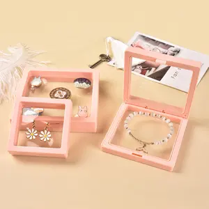 Dust Proof Pink Clear PE Film Membrane 3D Floating Frame Display Case Custom Logo Jewelry Coin Ring Organizer Packaging Gift Box