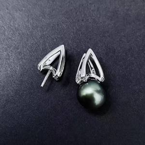 Boucles d'oreilles clous en argent S925 avec perles rondes de 9-15 mm, support creux, cache-émail, tendance, pour ongles, accessoires de perles DIY 22400 - Product Image 3