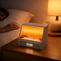 Réveil numérique avec lumière du lever du soleil en bois naturel, haut-parleur, lampe de chevet
