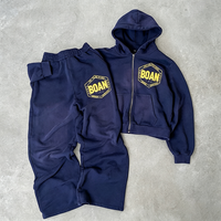 Ensemble de survêtement personnalisé pour homme : sweat à capuche zippé brodé effet vieilli et pantalon de jogging en molleton French Terry – Fabricant de survêtements streetwear