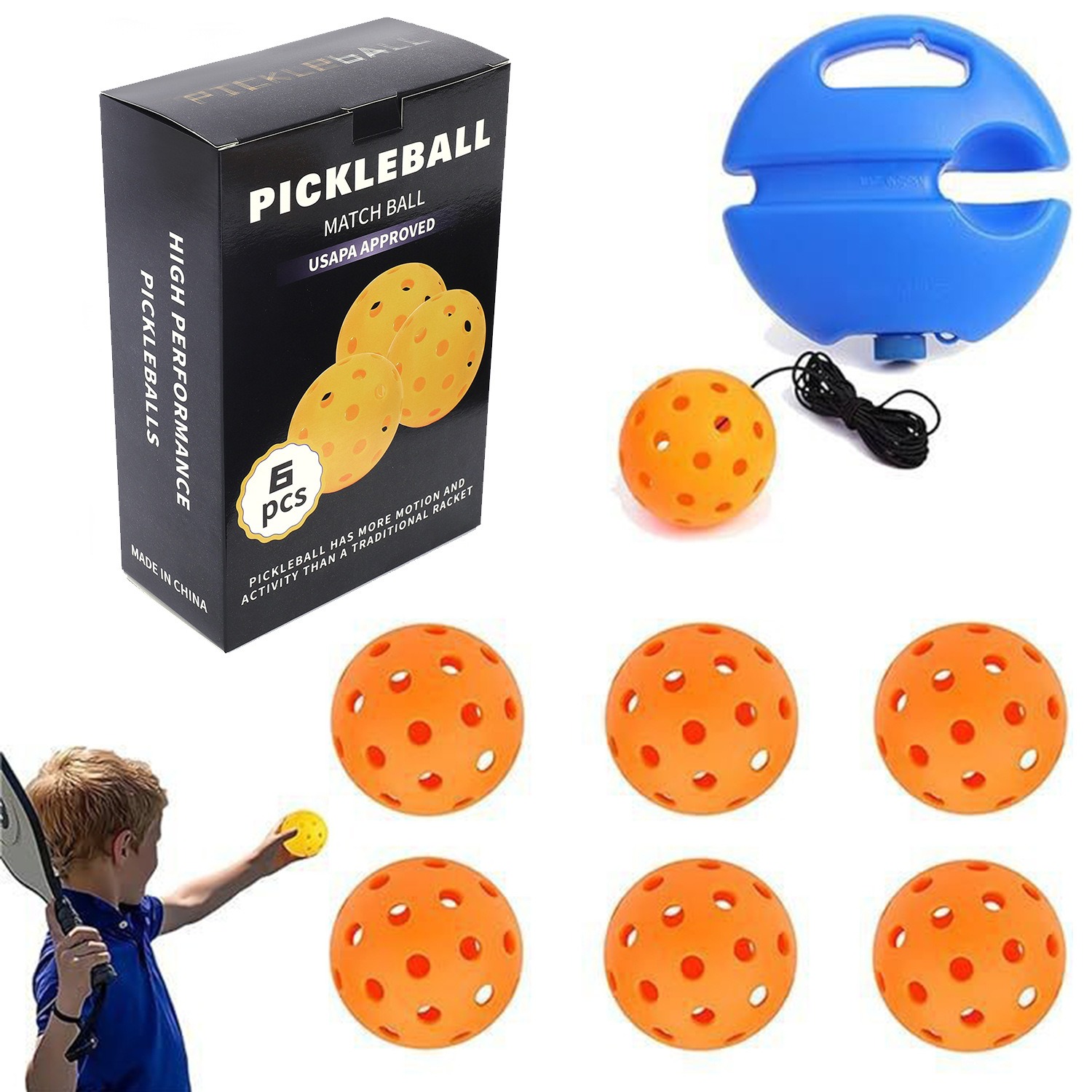 Portable Pickleball Training Set 40 Hole PE High Elastic Practice Ball Water-Filled Base for Beginner Solo Rebound Practice