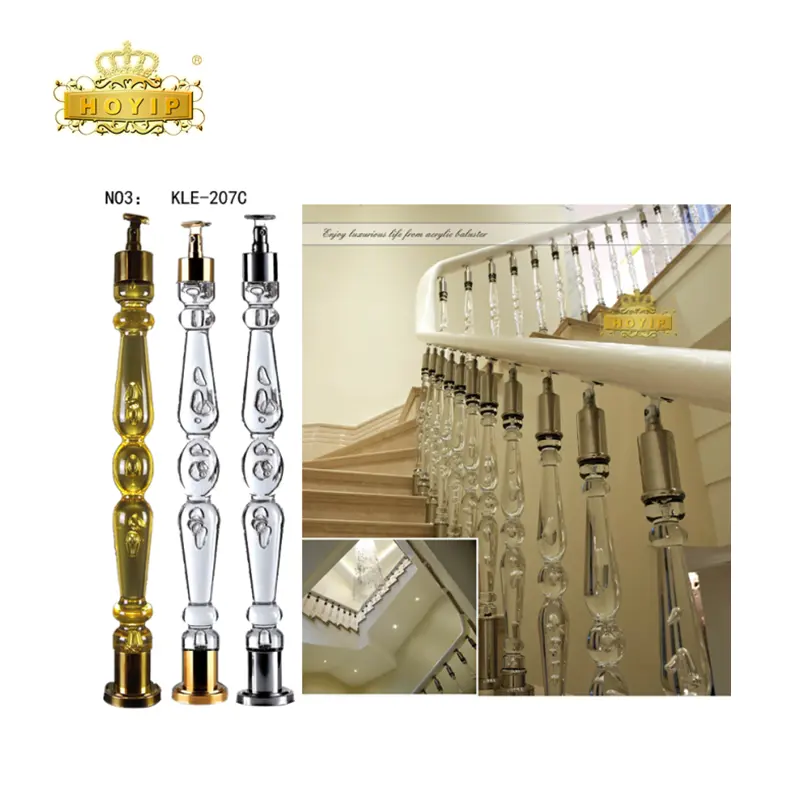 Hoyip Crystal Staircase Acrylic Stair Handrails Baluster Glass Railing Columns Prices