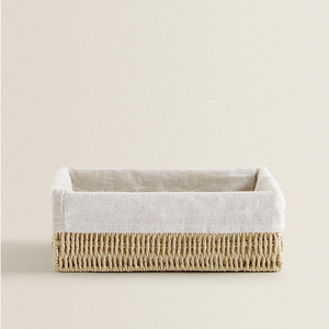 Woven <b>Storage</b> <b>Basket</b> Set Rectangle Linen Fabric Three Piece Size With Lid For Desktop Cosmetic Snack Underwear Organizer - Product Image 3