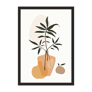 Art mural encadré moderne avec cadre noir, impression abstraite minimaliste de plante et de vase - Product Image 2