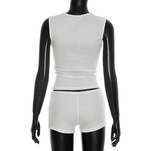 Ensemble 2 pièces <span class=keywords><strong>sexy</strong></span> pour femme, patchwork ajouré, couleur unie, <span class=keywords><strong>crop</strong></span> top sans manches et short - Product Image 6