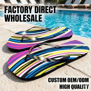 Sandalias de Playa Casuales de Verano para Mujer, con Rayas Vibrantes y Brillantes, Material Ecológico, Fabricante al por Mayor - Product Image 1