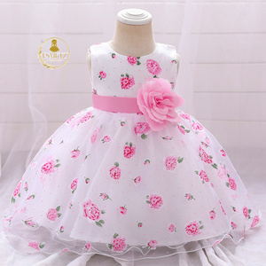Vestito da Festa in Chiffon per Neonata, Lunghezza al Ginocchio, Abito Tinta Unita con Fiori, <span class=keywords><strong>Abbigliamento</strong></span> per Bambine, Vestito da Cerimonia - Product Image 5