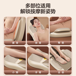 Coussin de massage cervical et lombaire à trois sections avec compresse chaude et pétrissage, pour usage domestique, en cuir PU, forme trapézoïdale rectangulaire - Product Image 3