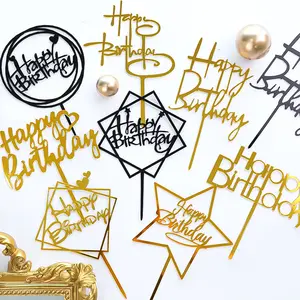 Fournitures de fête d'anniversaire de mariage personnalisé à paillettes d'or bon marché décoration de gâteau en acrylique décoration de gâteau