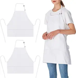 High Quality Hairdressing Barber Shop Assistant Hair Stylist Adjustable Kitchen Short White Apron With 3 Pockets