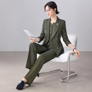 Women's Double Breasted <b>Blazer</b> Suit <b>Set</b> Solid Color Polyester Worsted Winter Office Wear - Product Image 4