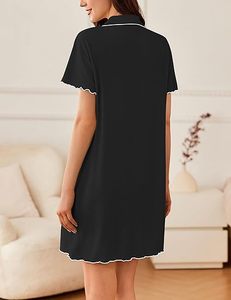 Camisones <span class=keywords><strong>para</strong></span> Mujer, Camisa de Dormir con Botones, Camisones de Manga Corta, Camisón Estilo Boyfriend, Vestido de Pijama Suave - Product Image 2