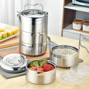 304 Stainless Steel Double Layer Insulated Bento <b>Box</b> With <b>Plastic</b> Lid Cylinder Shape <b>Lunch</b> <b>Box</b> Multi Purpose Food Container - Product Image 2