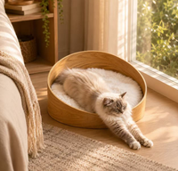 Maison et lit pour chat en bois, Nid pour animaux de compagnie de style nordique minimaliste, Fournitures créatives pour animaux de compagnie d'intérieur, Personnalisable