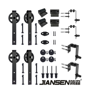 Kit de herrajes para puerta de granero con rodillo deslizante negro resistente de proveedor OEM al por mayor para puerta de madera - Product Image 2