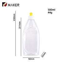 Bouteille en Plastique PET Transparent 500ml pour Savon Liquide, Lave-Vaisselle, Nettoyant Toilette, Lessive ou Produits d'Entretien