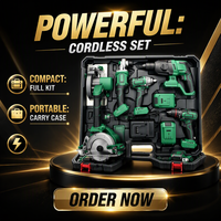 Ensemble d'outils sans fil vert et noir, kit d'outils électriques, perceuse, clé à chocs, meuleuse d'angle, scie, chargeur de batterie, coffret rigide, réparation à domicile