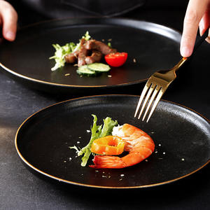 Assiettes <span class=keywords><strong>de</strong></span> Dîner en Céramique Style Japonais, Assiettes à Steak Sous Glaçure, Bord Doré, Plats Ronds pour BBQ, Restaurant, Hôtel, Restauration, <span class=keywords><strong>Vente</strong></span> en Gros - Product Image 4