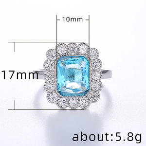 Anello da Donna F678 in Argento Sterling 925 con Zaffiro, Taglio Smeraldo, Incastonatura Geometrica a Pavé, Anello di Fidanzamento - Product Image 5