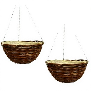Maceta Colgante Redonda de Mimbre con Cadenas Metálicas para Plantas de Interior y Exterior - Product Image 3