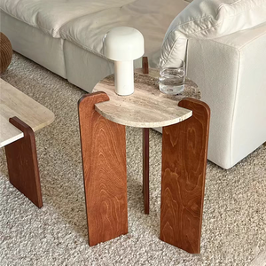 リビングルーム家具 ミニマリスト ユニークなトラバーチントップ 大理石コーヒーテーブル・ティーテーブル デザイン トラバーチンエンド 大理石テーブル - Product Image 6