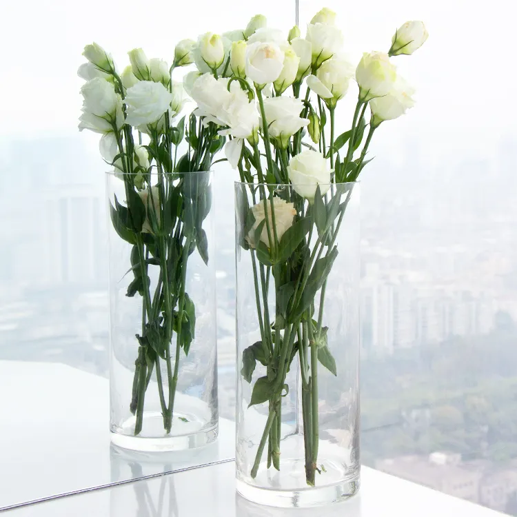 China Supplier 10*15CM 10*20CM 10*25CM Clear Transparent Cylinder Glass Vase For Flower